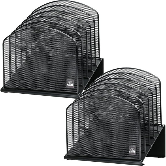 Tilted Desktop File Organizer 5-Segment Vertical Folder Bracket Metal Rack File Classifier Suitable For Office And Classroom Desktop Organization (Black 1 Pack)