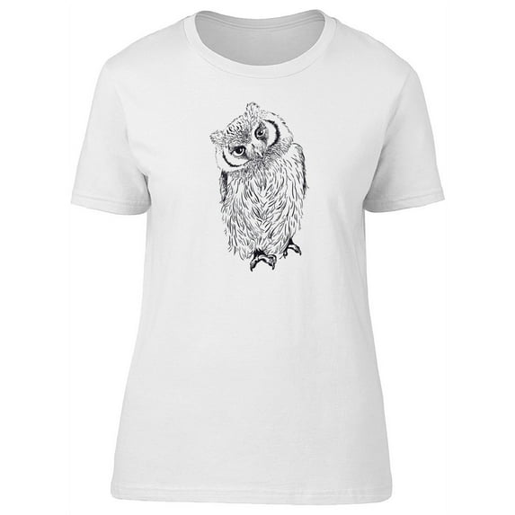 Tilted Head Owl B&W T-Shirt Women -Image by Shutterstock, Female Medium