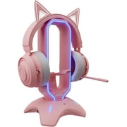 Tilted Nation RGB Gaming Headset Stand - 3 in 1 Pink Headphone Stand with Mouse Bungee and 2 Port USB Hub Charger - The Ultimate Gaming Accessory and Gamer Gift - RGB Headphone Holder for Desk