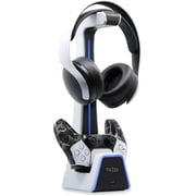 Tilted Nation RGB Headset & Controller Stand with Charging Station   Compatible with PS5, PS4, PC   White Gaming Headphone & Dual Controller Holder for Desk Setup