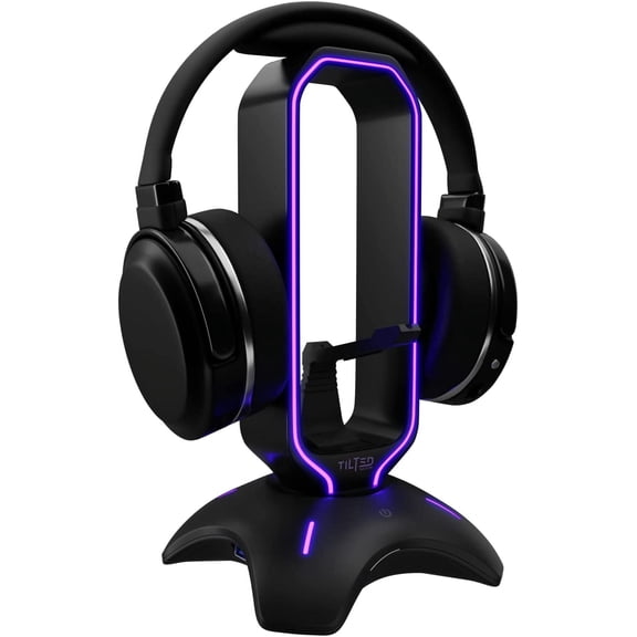 Tilted Nation RGB Headset Stand and Gaming Headphone Stand for Desk Display with Mouse Bungee Cord Holder - Gaming Headset Holder with USB 3.0 Hub for Xbox, PS4, PC - Perfect Gaming Accessories Gift
