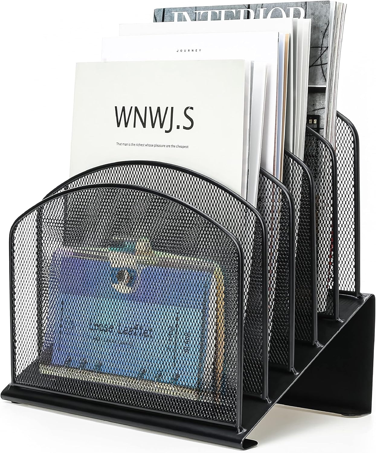 Tilted desktop file organizer, vertical folder rack bracket metal rack ...