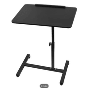 Tilting Hospital Bed Table with Wheels, Adjustable Overbed Bedside Table, Rolling Laptop Tray Desk Cart, Height Portable Mobile Sit Stand Table, Black Bed Desk