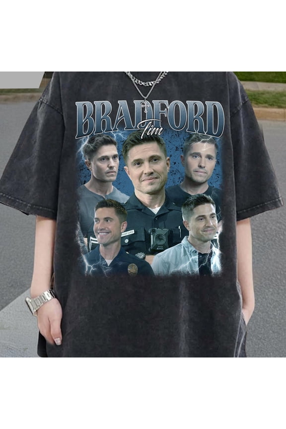 Tim Bradford 'The Rookie' 90s Style Graphic Tee - Comfort Colors Black T-Shirt with Portrait Collage & Lightning Effects