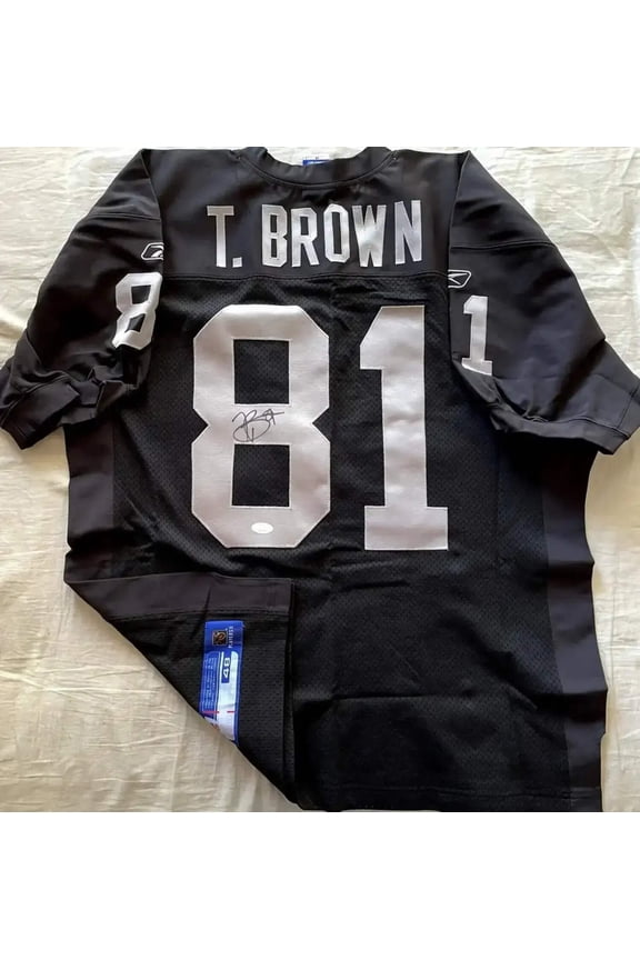 Tim Brown autographed Oakland Raiders Reebok black game model jersey JSA