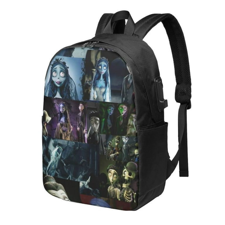 Tim Burton s Corpse Bride School Backpack Laptop Bag Unisex Daypack Bookbag Satchel Rucksack Adjustable Travel Bag 17 Inches With USB Headphone