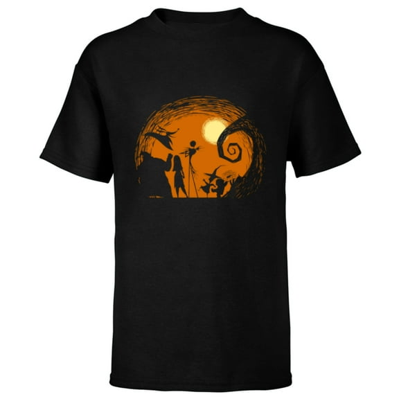 Tim Burton’s Nightmare Before Christmas Halloween Silhouette - Short Sleeve T-Shirt for Kids - Customized-Black