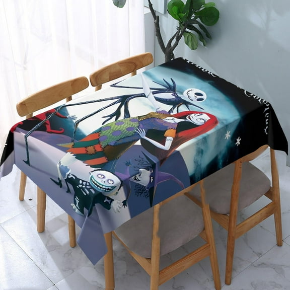 Tim Burton's the Nightmare Before Christmas square tablecloth has an iconic print, fits most tables, and is easy to care for.55" x 71"140*180cm