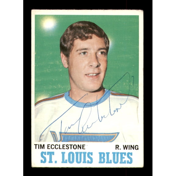 Tim Ecclestone Autographed 1970-71 Topps Card #102 St. Louis Blues SKU #251193