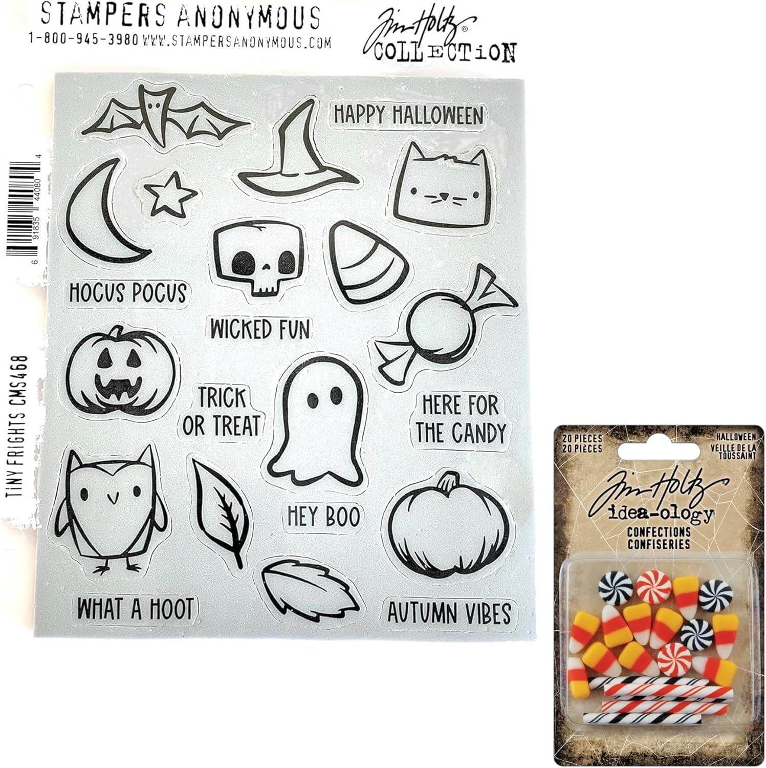 Tim Holtz 2023 Halloween Idea-Ology Crafting Set Includes Tim Holtz Tiny Frights Cling Stamps and Confections Embellishments (Stampers Anonymous Collection)