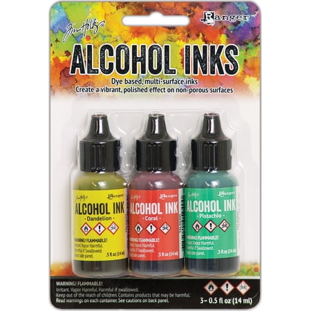 Tim Holtz Alcohol Ink .5oz 3/Pkg-Key West-Dandelion/Coral/Pistachio, Fabric Dye