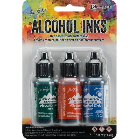 Tim Holtz Alcohol Ink .5oz 3/Pkg-Rustic Lodge-Bottle/Terra-Cotta/Denim