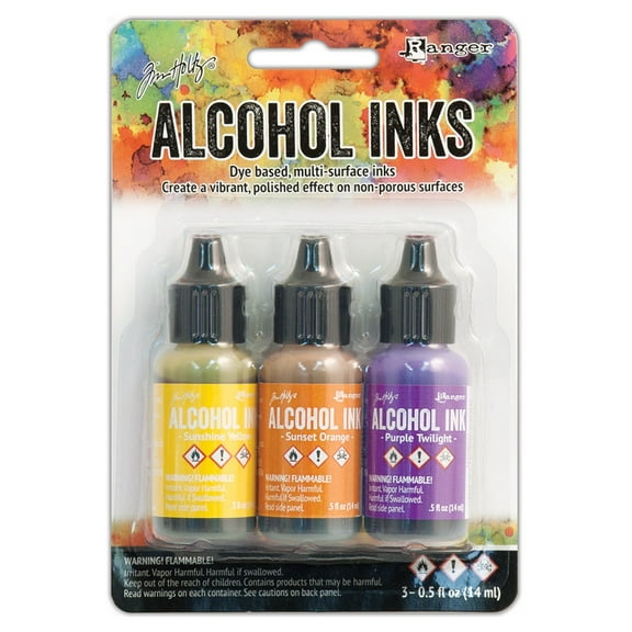 Tim Holtz Alcohol Ink .5oz 3/Pkg-Summit View-Sunshine/Sunset/Pure Twilght