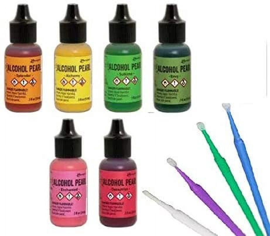 Tim Holtz Alcohol Pearls Bundle 6 Bottles Plus Blending Tools Set 1-6 Colors