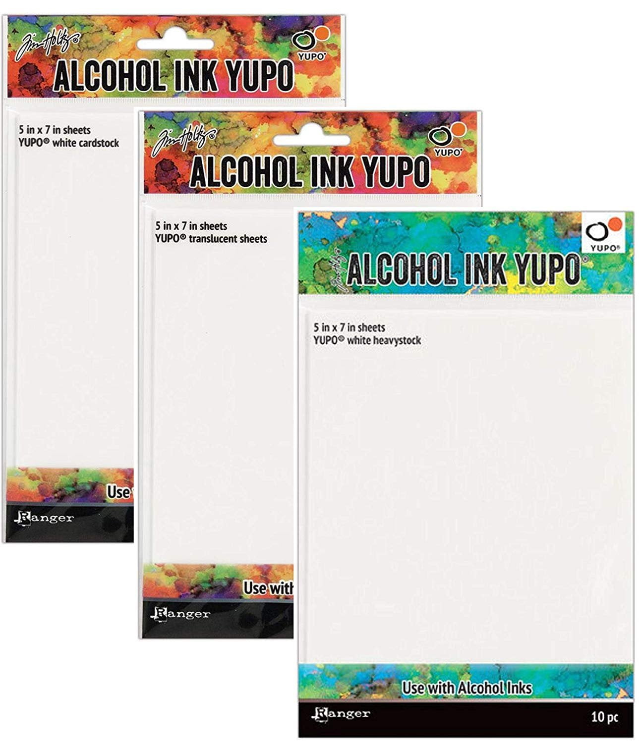 Tim Holtz Bundle of 3 Packages of Yupo Paper, White Heavystock, White Cardstock, Translucent Sheets, 10 (5x7) Sheets Each Package