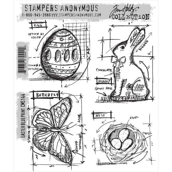 "Tim Holtz Cling Rubber Stamp Set 7""X8.5""-Easter Blueprint"