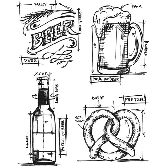 Tim Holtz Cling Stamps 7"X8.5"-Beer Blueprint