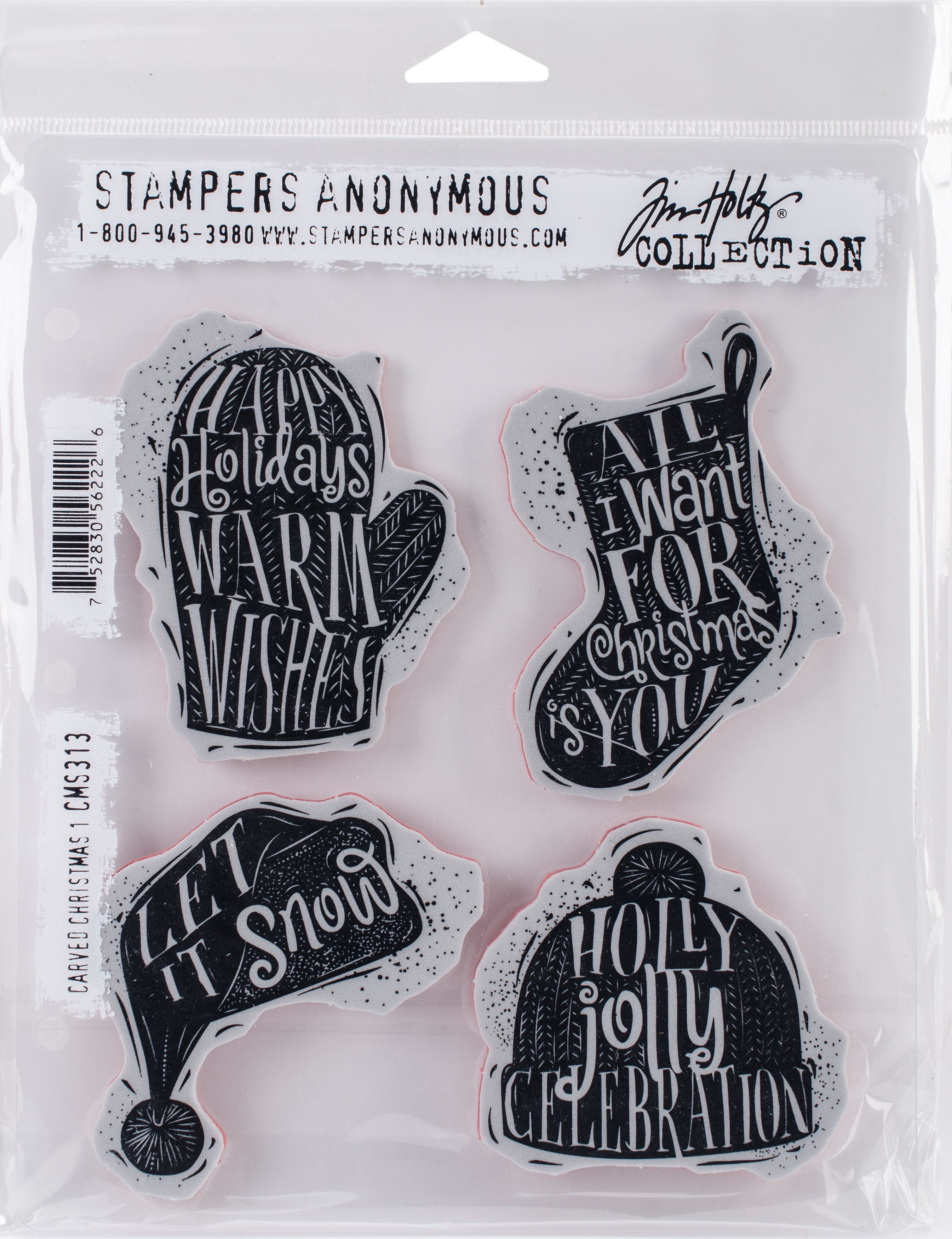 Tim Holtz Cling Stamps 7"X8.5"-Carved Christmas #1