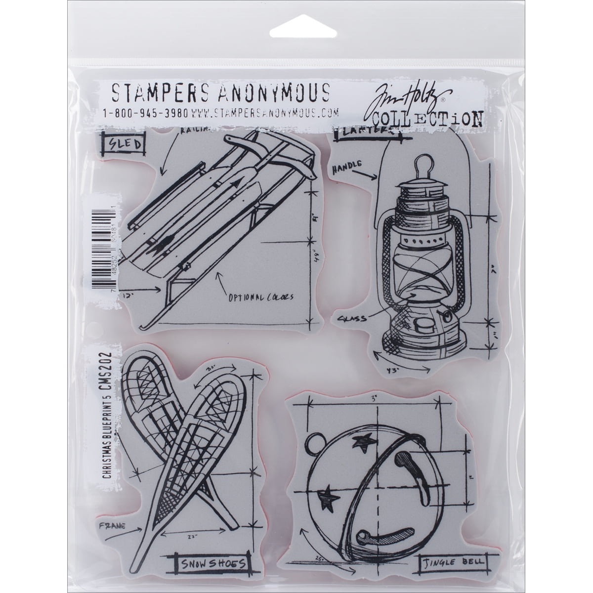 Tim Holtz Cling Stamps 7"X8.5"-Christmas Blueprint #5, Pk 1