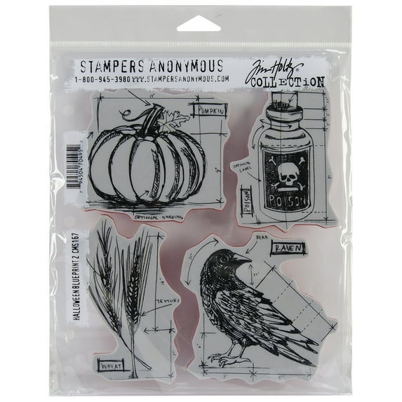 Tim Holtz Cling Stamps 7"X8.5"-Halloween Blueprints #2