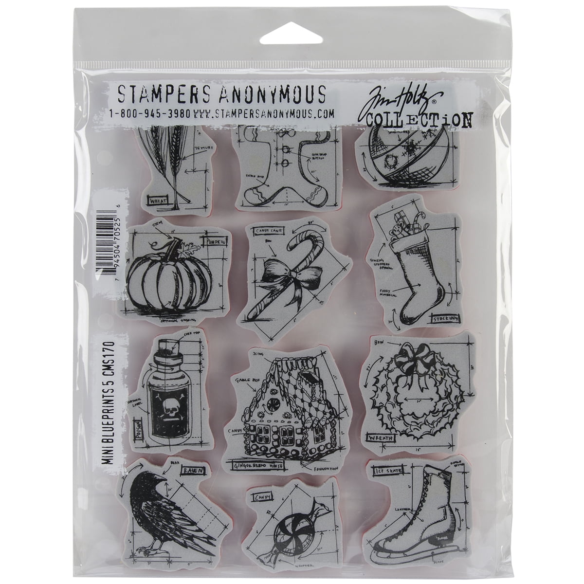 Tim Holtz Cling Stamps 7"X8.5"-Mini Blueprints #5, Pk 1, Tim Holtz/Art Gone Wild