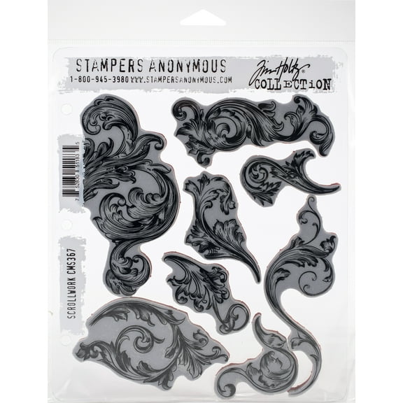Tim Holtz Cling Stamps 7"X8.5"-Scrollwork