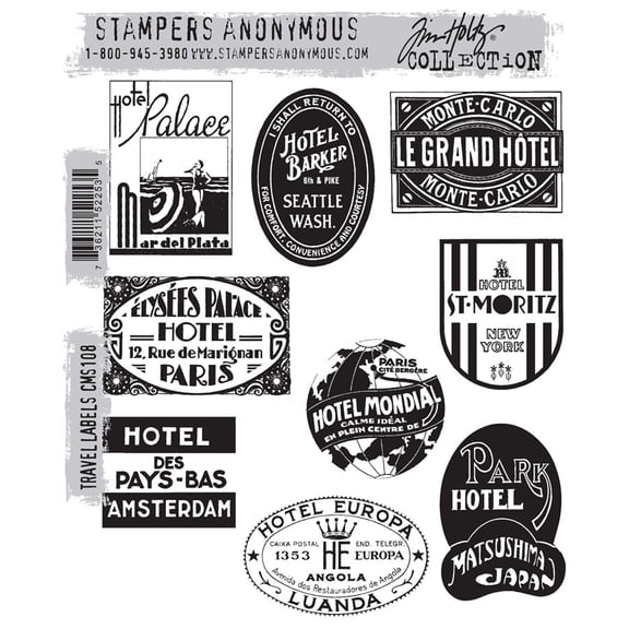 Tim Holtz Cling Stamps 7"X8.5"-Travel Labels