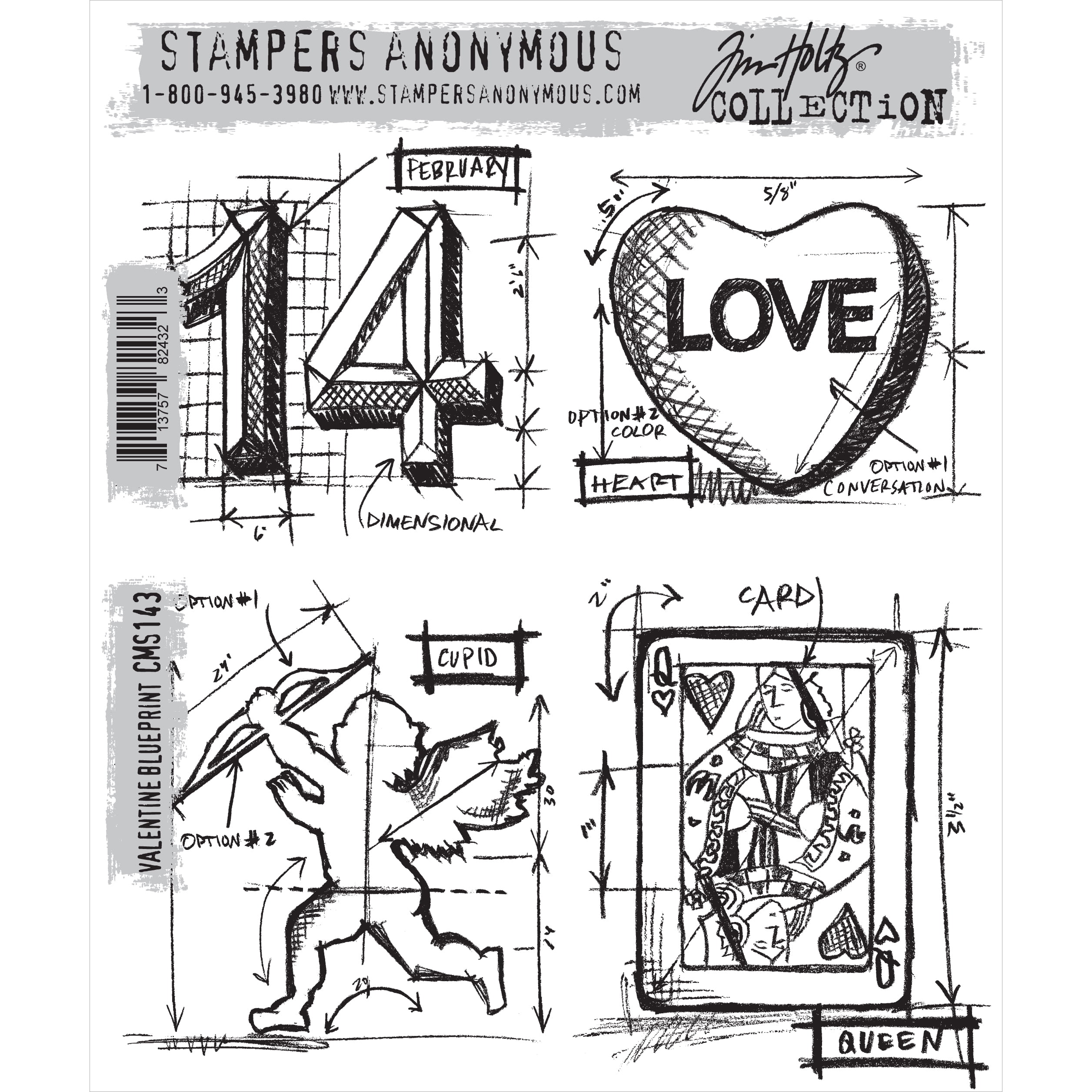Tim Holtz Cling Stamps 7X8.5-Valentine Blueprint, Pk 1 
