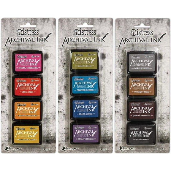 Tim Holtz Distress Archival Mini Ink Kits - Kit #1, Kit #2 and Kit #3 - 12 Mini Ink Pads - 3 Item Bundle