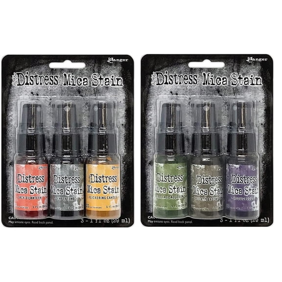 Tim Holtz Distress Halloween Mica Stain Set 1 & Set 2 - 6 Bottles - Two Set Bundle