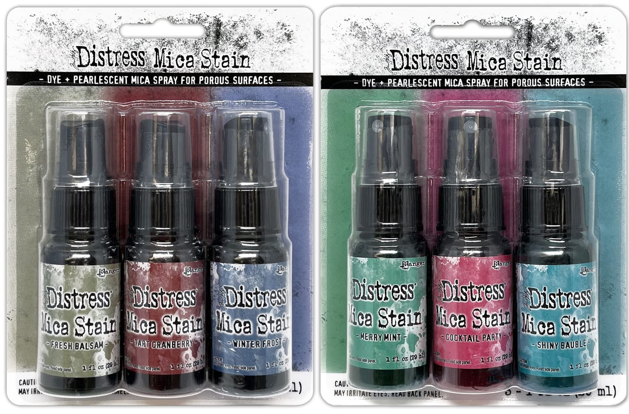 Tim Holtz Distress Mica Stain 2022 Limited Edition - Christmas Set #3 & Set #4 - Six 1 Ounce Bottles, TSCK81159-TSCK81166