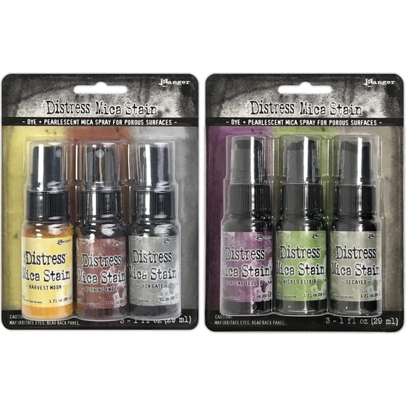 Tim Holtz Distress Mica Stain 2022 Limited Edition - Halloween Set #3 & Set #4 - Six 1 Ounce Bottles, TSHK81104-TSHK81098