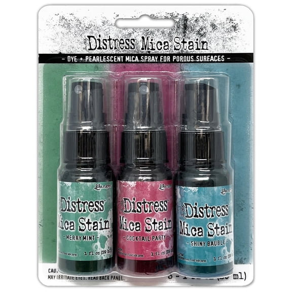 Ranger Tim Holtz-Distress Mica Stains-Holiday Set 4, Merry Mint, Cocktail Party, and Shiny Bauble, 3 x 29.57 ml