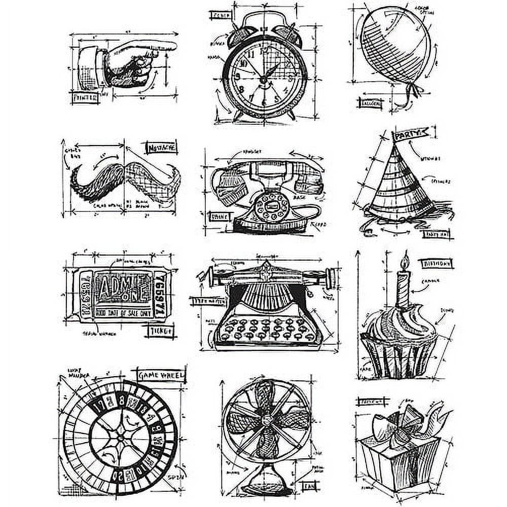 Stampers Anonymous 10822220 Tim Holtz Cling Stamps 7"x8.5"-mini Blueprints #4