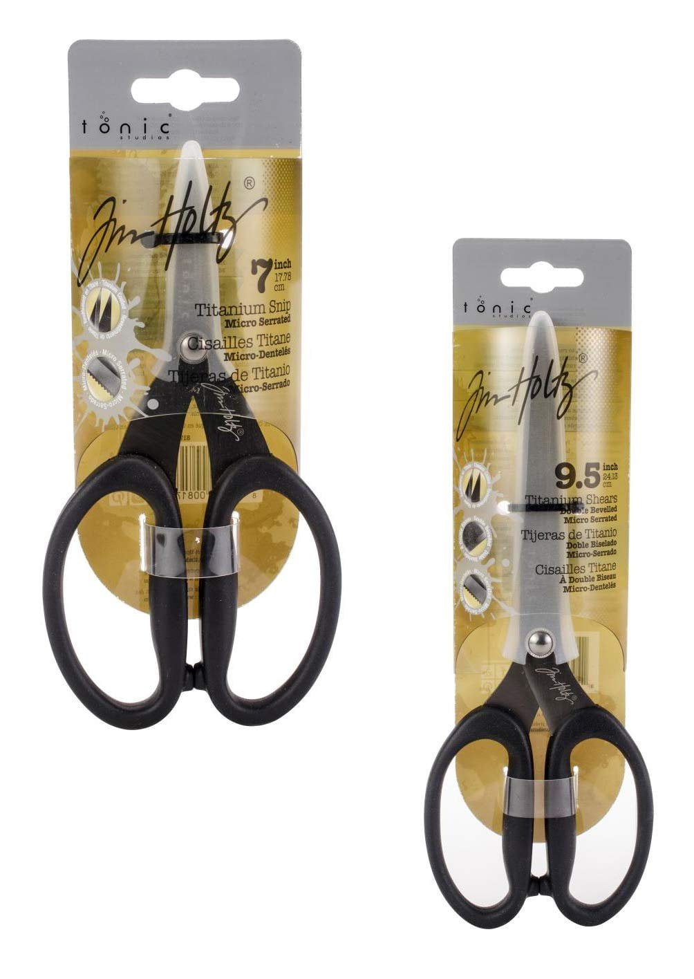 Tim Holtz Micro-Serrated Titanium Shears & Snips Scissor Set, 9.5 Double Beveled Titanium Shears & 7.5 Titanium Snips