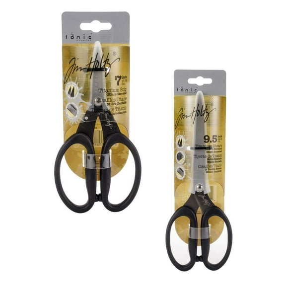 Tim Holtz Micro-Serrated Titanium Shears & Snips Scissor Set, 9.5 Double Beveled Titanium Shears & 7.5 Titanium Snips