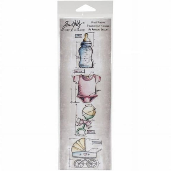 Tim Holtz Mini Blueprints Strip Cling Stamps 3"X10"-Baby