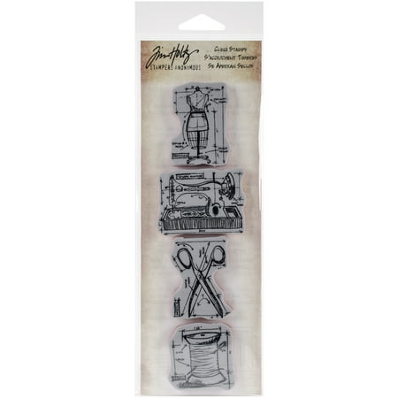Tim Holtz Mini Blueprints Strip Cling Stamps 3"X10"-Sewing