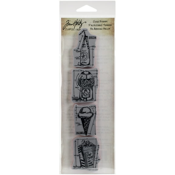 Tim Holtz Mini Blueprints Strip Cling Stamps 3"X10"-Treats, Pk 1