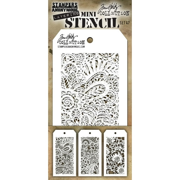 Tim Holtz Mini Layered Stencil Set 3/Pkg-Set #47