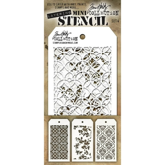 Tim Holtz Mini Layered Stencil Set 3/Pkg-Set #4