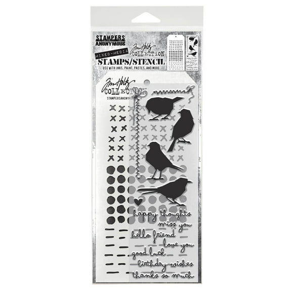 Tim Holtz Mixed-Media Stamps & Stencil-Silhouette Birds