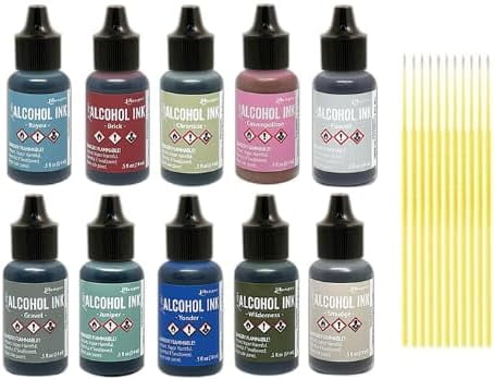Tim Holtz Ranger Alcohol Inks Released 2024, Gravel, Flannel, Chronicle, Brick, Yonder, Wilderness, Cosmopolitan, Bayou, Juniper and Smudge withDetail Sticks