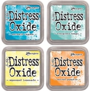 Tim Holtz Ranger Distress Oxide Ink Bundle - Four 3" x 3" Pads B - Brights Mermaid Lagoon, Evergreen Bough, Squeezed Lemonade, and Carved Pumpkin