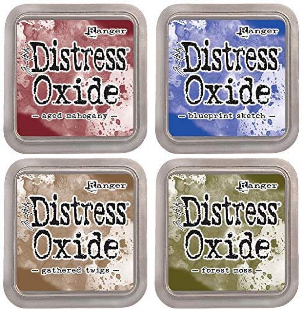 Tim Holtz Ranger Distress Oxide Ink Bundle - Four 3" x 3" Pads (C - Classic : Aged Mahogany, Blueprint Sketch, Forest Moss, and Gathered Twigs)