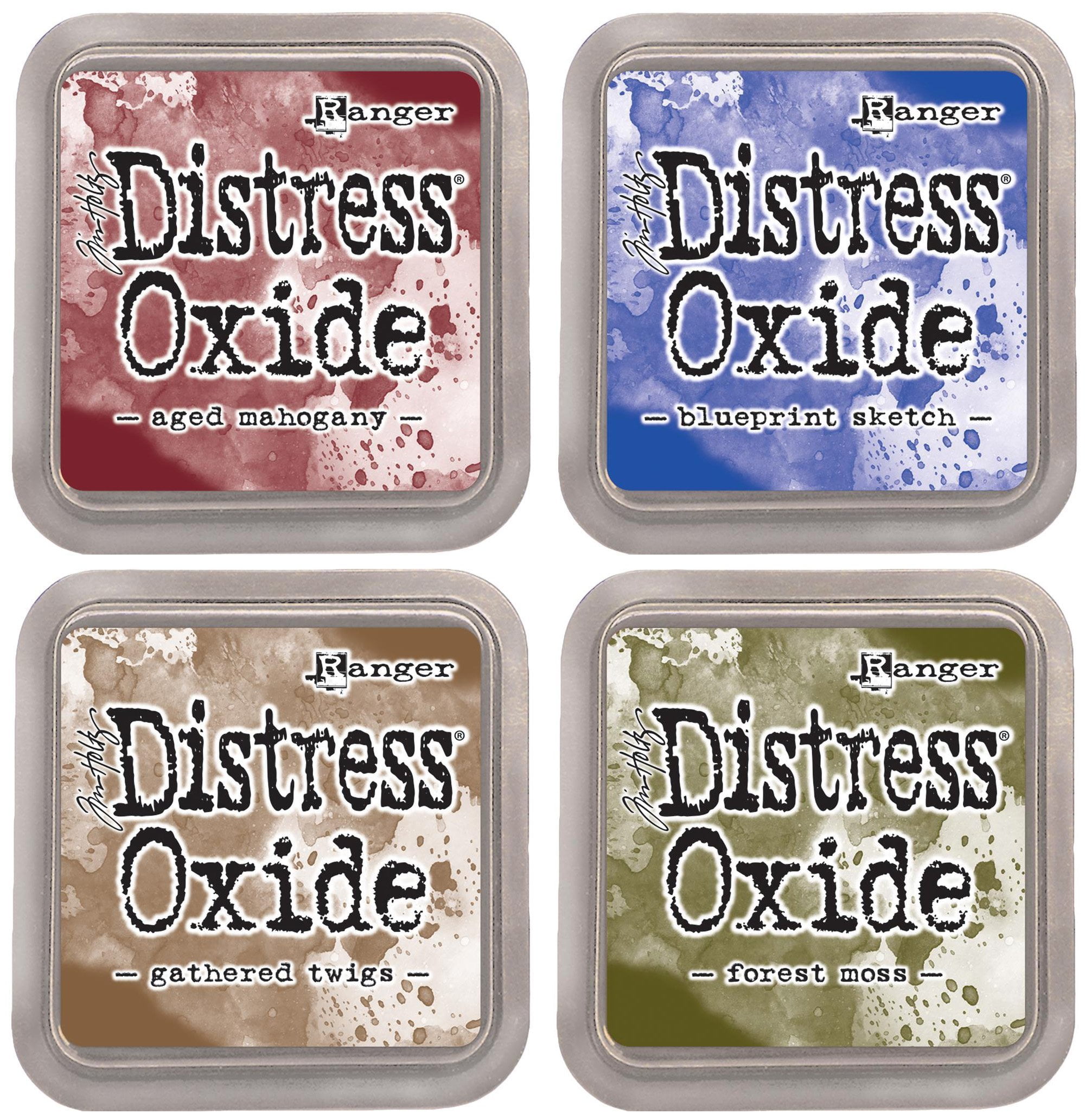 Tim Holtz Ranger Distress Oxide Ink Bundle - Four 3" x 3" Pads C - Classic : Aged Mahogany, Blueprint Sketch, Forest Moss, and Gathered Twigs