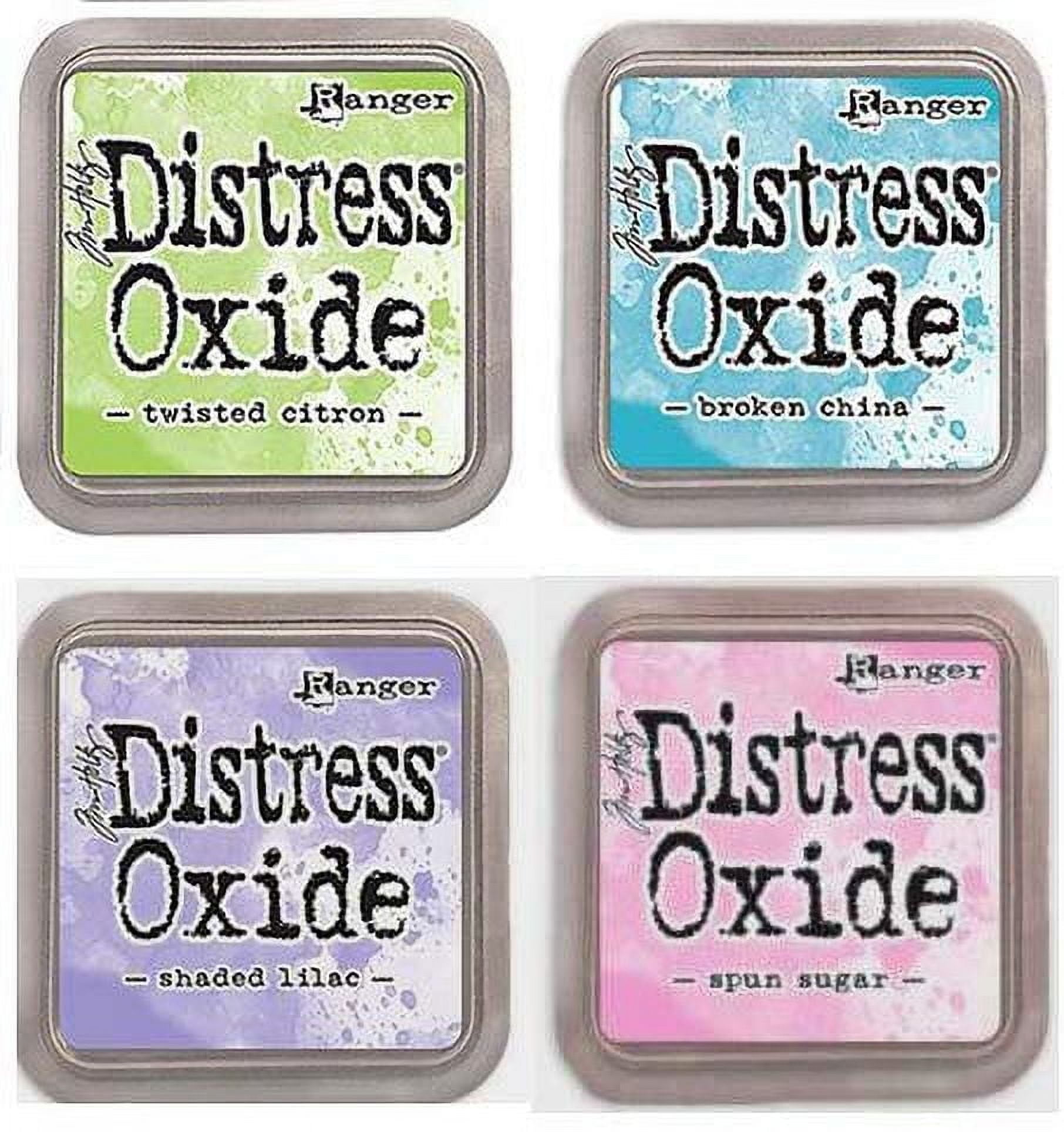 Tim Holtz Ranger Distress Oxide Ink Bundle - Four 3" x 3" Pads (L - Lights : Twisted Citron, Broken China, Shaded Lilac, and Spun Sugar)