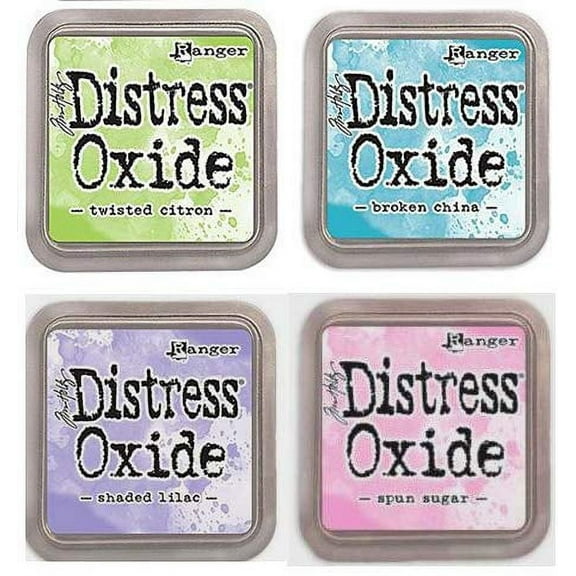 Tim Holtz Ranger Distress Oxide Ink Bundle - Four 3" x 3" Pads (L - Lights: Twisted Citron, Broken China, Shaded Lilac, and Spun Sugar)