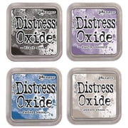Tim Holtz Ranger Distress Oxide Ink Bundle - Four 3 x 3 Pads N - Night Sky Black Soot, Dusty Concord, Faded Jeans, and Pumice Stone