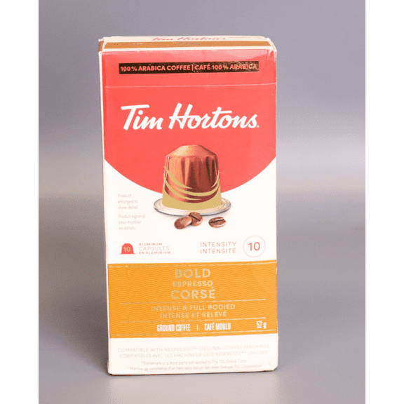 Tim Hortons Bold Espresso, Intense & Full Bodied Coffee, Nespresso Aluminum Capsules, 10 Capsules, 52g/1.8 oz